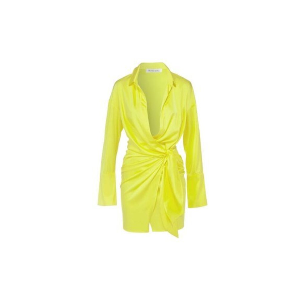 MOTHER OF ALL Gisele Silk Mini Dress - Neon Yellow SIZE S